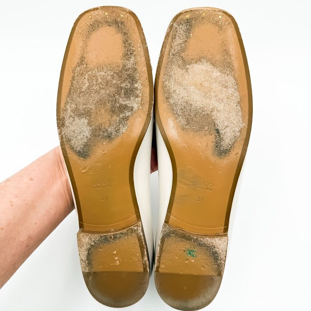 Gucci Hills Ballet Flat White Rose Gold Size 37, 7 Cap Toe GG Logo Leather - Picture 7 of 12